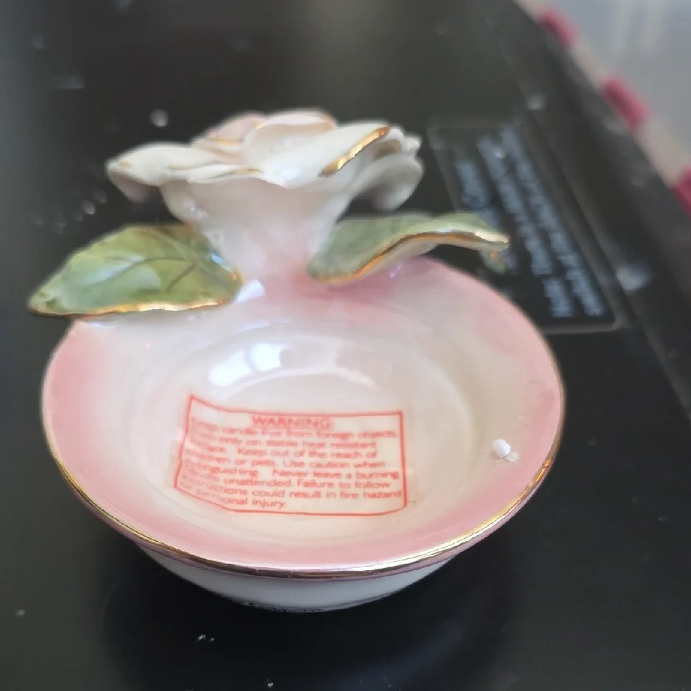Blue Sky Pink and Cream Rose Accent Dish
